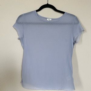 Garage see through purple polka dot shirt